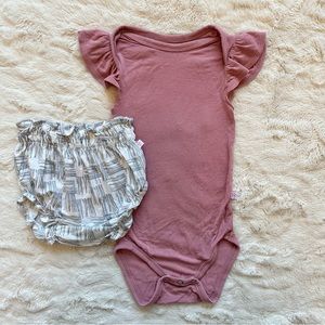 Posh Peanut Onesie and Bloomers Dusty Rose 3-6 Months Baby Bamboo Ruffle Sleeve